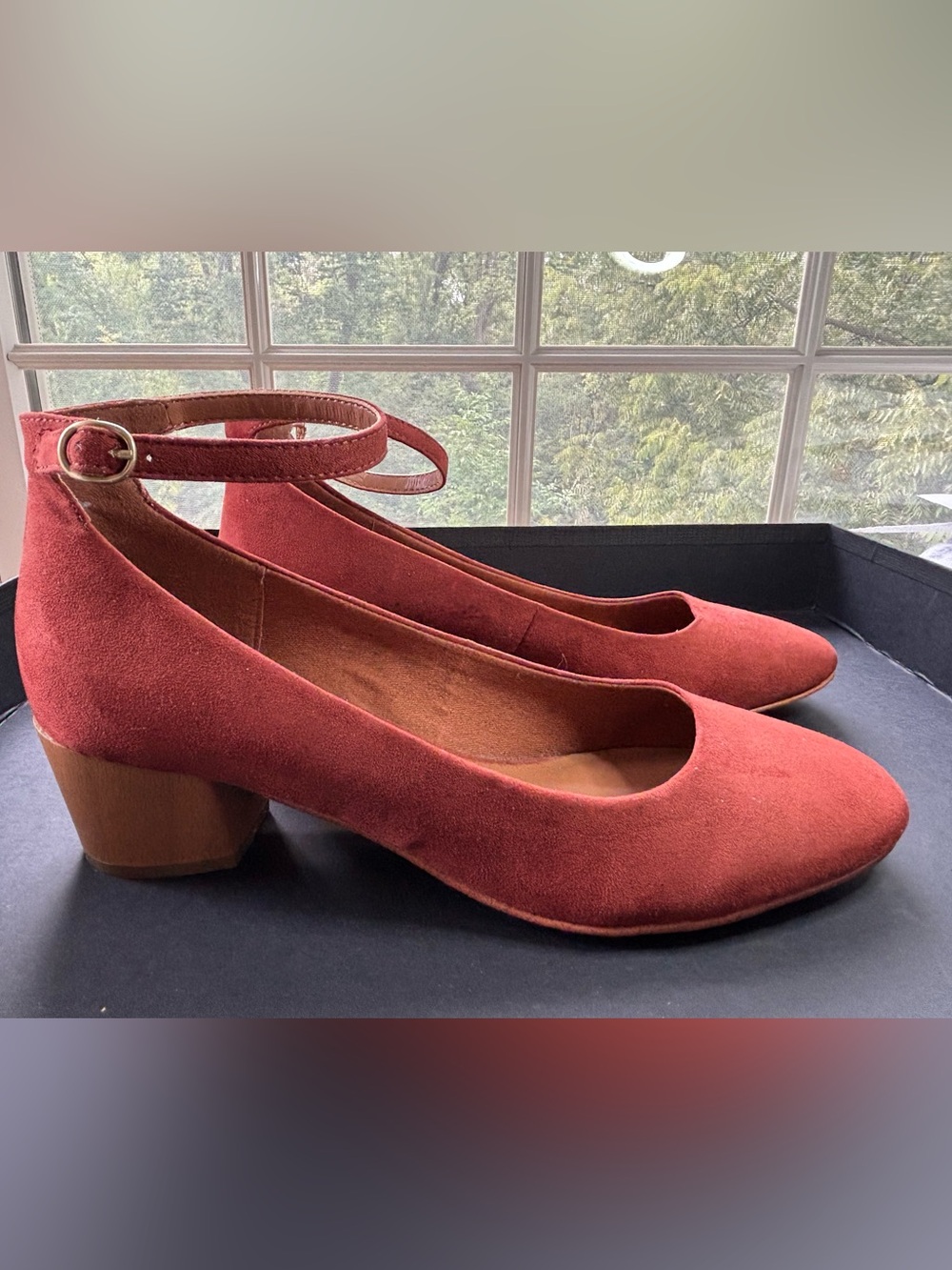 Indigo Rd Terracotta Faux Suede Ankle-Strap Low Block 1.5 inch Heels